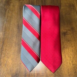 Lot of 2 Austin Manor Mens Neckties Ties Gray and Red Stripe Red Dot 54" x 3"